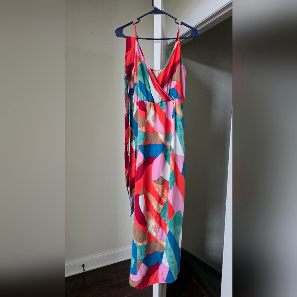 Women's Wrap Boho Front Ruched Hem Sleeveless Spaghetti Straps Belted - Picture 5 of 14